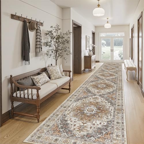 Madane Hallway Runner Rug 2'6''x14' Kitchen Runners Vintage, Turmeric/Grey by Madane