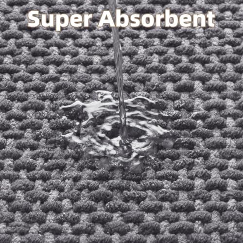 PADOOR-Bath Mat-Super Absorbent Chenille Bathroom Mats-Rubber Backed Bath Mats for Bathroom Non Slip, Easy Clean Bathroom Rugs Front of Bathtub,Shower Room,Sink-20×32, Grey&Darkgrey - Image 3