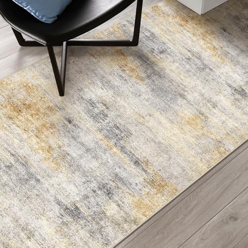 3x5 Area Rug Washable Abstract: Non Slip Entryway Floor Mat Grey/Yellow - Image 5