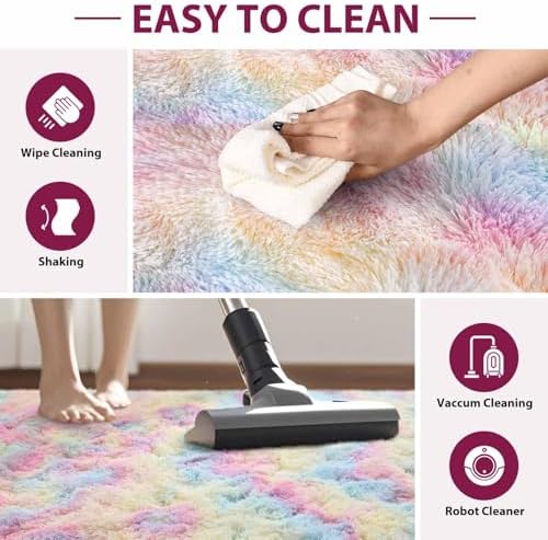 FinRèc Home 9x12 Non-Slip Fluffy Area Rugs for Living Room (Rainbow) - Image 5