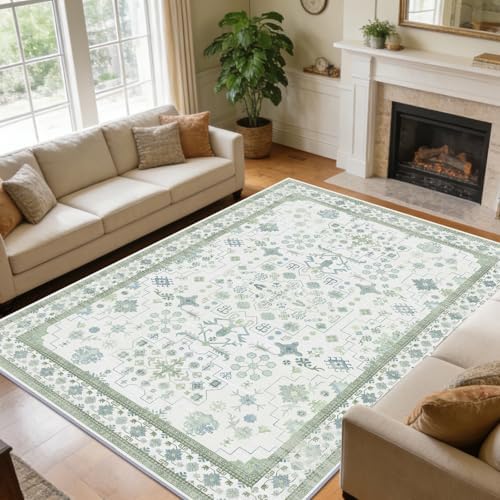 9x12 Washable Area Rugs for Living Room (Pale Sage Misty Blue) by Unknown