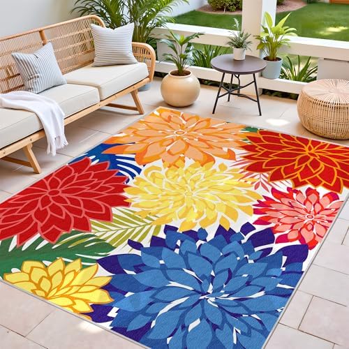 Arenarug Outdoor Rug Waterproof, Washable Patio Rug for Deck, 5x8, Colorful - Image 4