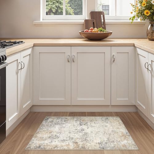 UERMEI 2x3 Entryway Area Rug: Washable Neutral Modern Abstract Small Rug - Non-Slip Low Pile Throw Indoor Carpet for Entrance Kitchen Front Door Mat Bathroom Entry Kids Room - Golden Grey - Image 4