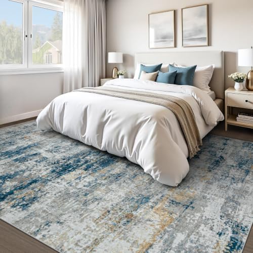 pmtsns Area Rugs 8x10 for Living Room: Washable Rug Modern Abstract Neutral Soft Non-Slip Low-Pile Indoor Large Carpet for Bedroom Dining Room Home Office Children's Room(BlueGreyGold, 8'x10') - Image 6