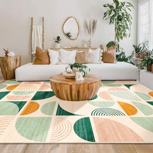 MUJOO Green Washable Rugs 9x12,Boho Area Rugs Non Slip Modern Abstract - Image 2