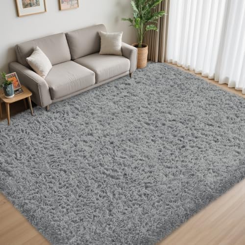 9x12 Area Rug for Living Room,Light Gray Fluffy Shag Non-Slip Bedroom Rugs - Image 2