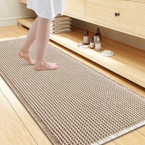 Smiry Waffle Bath Mat 47X24, Soft Absorbent Bathroom Rugs, Brown & Cream by Smiry