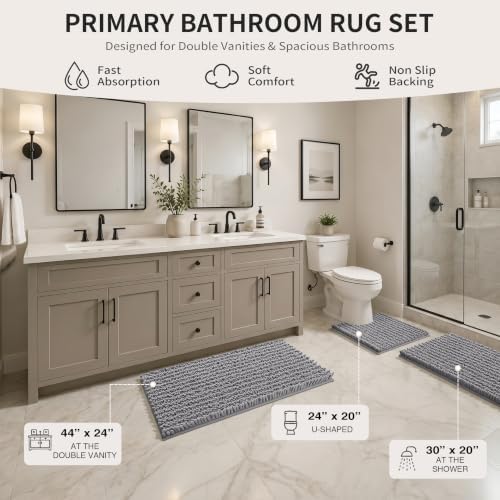 Yimobra Bathroom Rug Set 3 Piece, Super Water Absorbent Bath Mat Set, Grey - Image 2