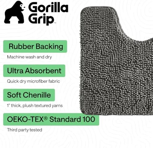 GORILLA GRIP Bathroom Area Rug Sets 2 Piece, Soft Chenille, 30x20 Charcoal - Image 3