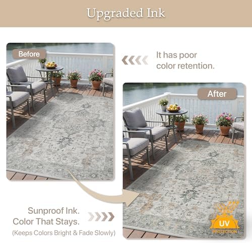 GENIMO Indoor Outdoor Rug, Washable for Patio and Deck, Ivory Grey, 4x6 - Image 5