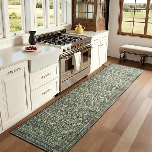 3' X 10' Area Rugs for Hallways, Green Washable Non-Slip Kitchen Runner Rug - Image 3