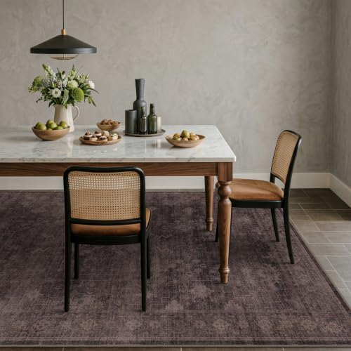 Farmhouse Dark Taupe Brown Rug for Dining Room Table- 6x9 Large Area Rugs for Living Room, Vintage Boho Washable Rug for Bedroom with Distressed Geometric Design, Stain Resistant Low Pile Non-Slip by Unknown