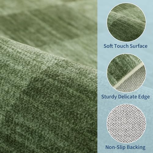 GarveeHome Moss Green Checkered Rug 5x7 Area Rug Washable Geometric 5x7 Rug - Image 6