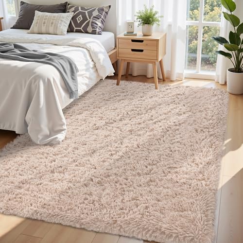 5x8 Area Rug for Living Room,Beige Fluffy Shag Non-Slip Bedroom Rugs - Image 3