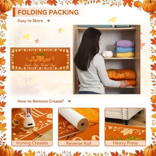 Fall Kitchen Rugs Runner 2.6'x8', Hello Pumpkin Mats for Hallway - Image 6