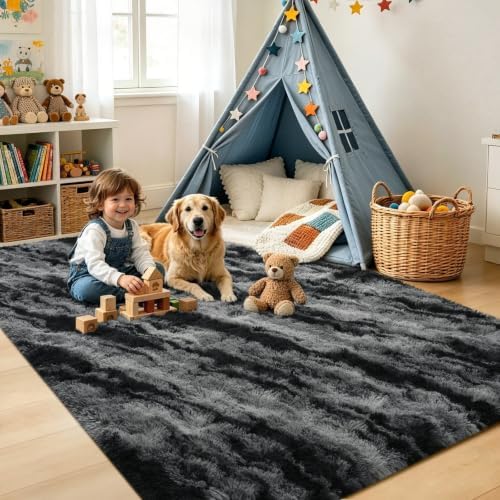 4x6 Black Fluffy Soft Area Rug Non-Slip for Bedroom Living Room Playroom - Image 4