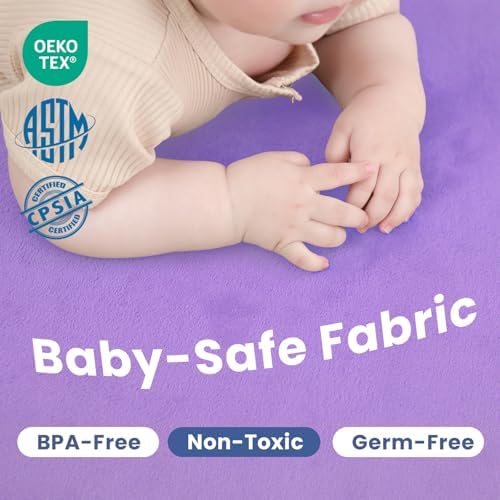 Baby Play Mat for Floor,1.3" Thick Elasti-Foam 50x50 Playpen Mat for Toddlers Infant kids,Water-Repellent Soft Coral Velvet for Tummy Time,Non-Slip Backing for Crawling,Tatami Style(Lavender) - Image 5