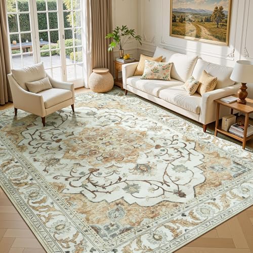 Lessymo Area Rugs 8x10 for Living Room,Large Washable Carpet Light Beige by Lessymo