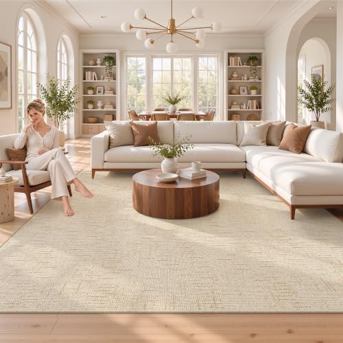 Valenrug 9x12 Area Rug, High Low Pile Washable Rugs for Living Room Beige by Valenrug