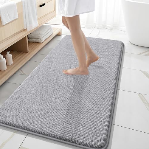 OLANLY Memory Foam Bathroom Runner Rug 47x20, Absorbent Long Bath Mat, Grey by OLANLY