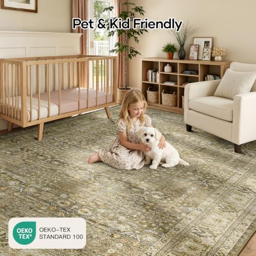 Lofus 8x10 Washable Area Rug for Living Room, Non-Slip Brown Boho Carpet - Image 5