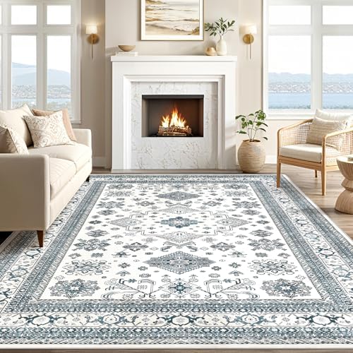 cotiled 9x12 Area Rug for Living Room, Washable, Traditional, Powder Blue - Image 5