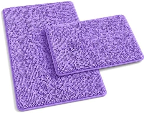 Chenille Bath Mats Set 2 Piece Non-Slip Luxury Bath Runner Rugs Extra Soft Absorbent Shaggy Washable Dry Plush Area Carpet Mats - Lavender by RUNHELIX
