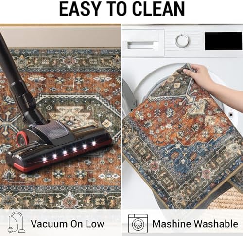 KUTA Vintage Washable Runner Rug 2x7 Vintage Brick Red Hallway Runner - Image 5