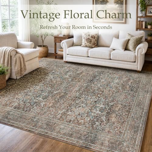 JOLLYVOGUE 9x12 Area Rugs for Living Room, Vintage Washable Rug, Brown - Image 2