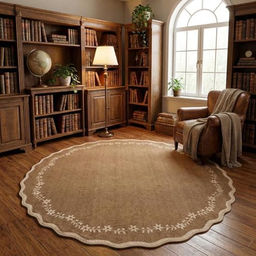 GarveeHome Round Area Rug 5ft Scalloped Washable Circle Rug for Bedroom - Image 3