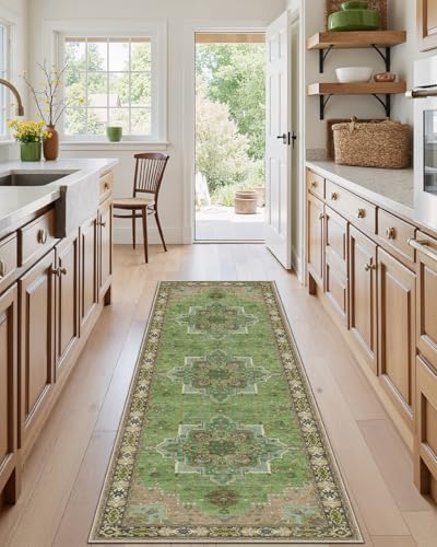 Amada Vintage Washable Area Rug,2'x6',Green - Image 2