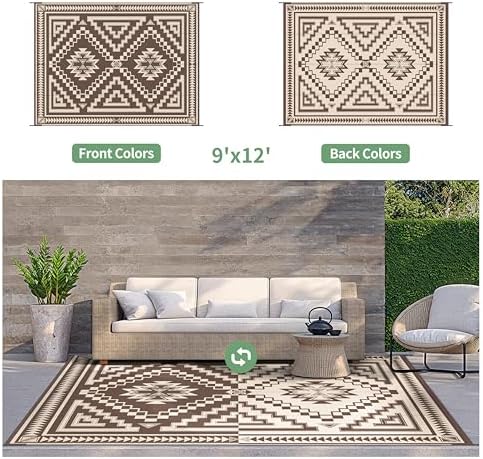 GENIMO Outdoor Rug, Waterproof Plastic Rugs for Patio, 9'x12' Light Beige - Image 4