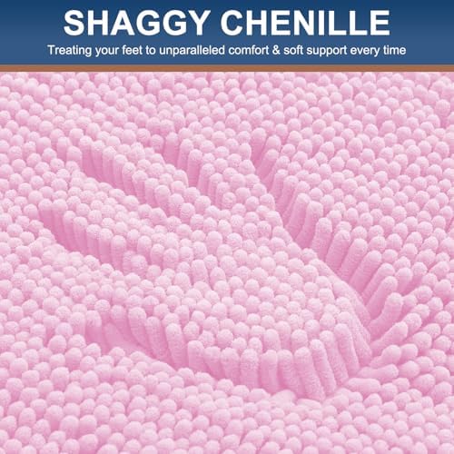 Smiry Luxury Chenille Toilet Rugs U-Shaped 20x20, Soft Absorbent Non-Slip Contour Bathroom Rugs for Toilet, Machine Washable Contoured Bath Mats, Pink - Image 3