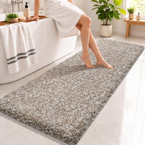 Yimobra Bathroom Runner Rug Non Slip Washable 70x24, Bath Mat, Brown&White by Yimobra
