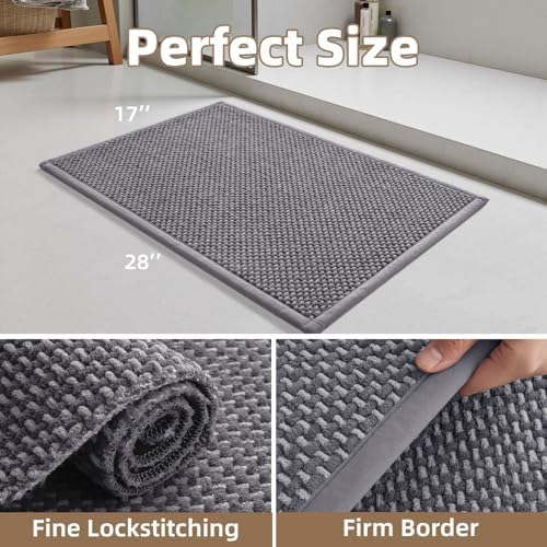 PADOOR-Bath Mat-Super Absorbent Chenille Bathroom Mats-Rubber Backed Bath Mats for Bathroom Non Slip, Easy Clean Bathroom Rugs Front of Bathtub,Shower Room,Sink-17×28, Grey&Darkgrey - Image 2