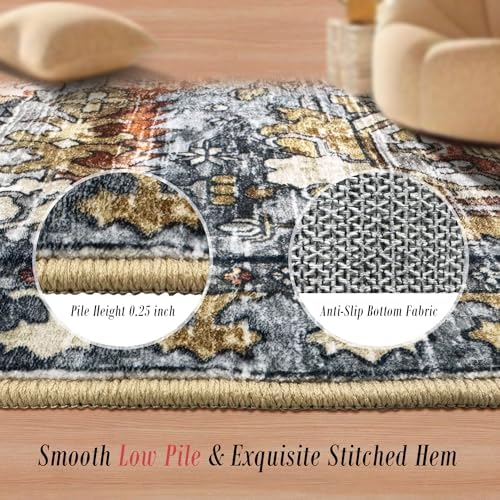RUGSURE Washable Area Rugs - Perfect for Living Room, Bedroom, Kids Room, Nursery - Stain & Water Resistant Non-Slip, Pet & Child Friendly, Vintage Tribal Area Rugs (Turmeric and Grey, 6' x 9') - Image 3
