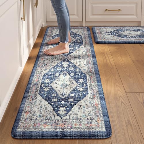 Collive Cushioned Anti Fatigue Kitchen Runner Rugs, Dusty Blue, 17.3”x59” by Collive