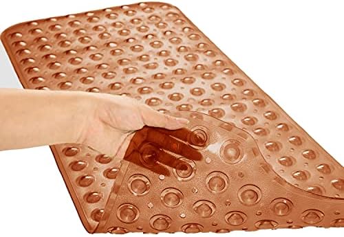 TEESHLY Bathtub Mats for Shower Tub, Extra Long Non-Slip 39 x 16 Inch Bath Mat with Drain Holes and Suction Cups, BathMat for Bathroom with Machine Washable (Clear Brown) - Image 2
