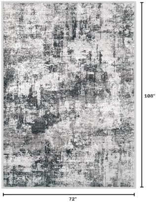 MXSANYOO 6x9 Area Rugs Washable Rug: Abstract Neutral Rugs Modern Non Slip Area Rug Stain Resistant Low Pile Indoor Carpet for Dining Room Bedroom Nursery Office (Black Grey, 6'x9') - Image 2