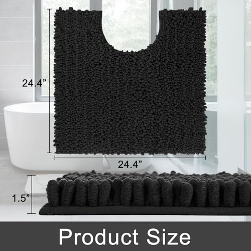 Yimobra Toilet Rug U Shaped Washable 24x24 Inch - Ultra Soft Absorbent Chenille Bath Rugs for Toilet, Quick Dry & Machine Washable, Non Slip Contour Bathroom Mat, Black - Image 2