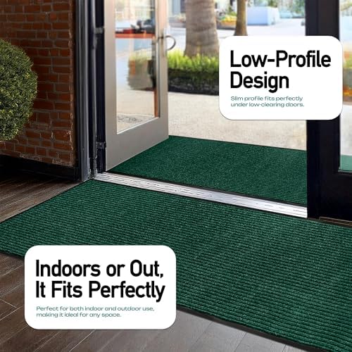 Durable Rubber Door Mat - Heavy Duty, Indoor/Outdoor, Easy Clean, Waterproof, Low-Profile Mat for Entry, Patio, Garage - Stylish (Green, 10' x 3' (Mud Trapper)) - Image 4