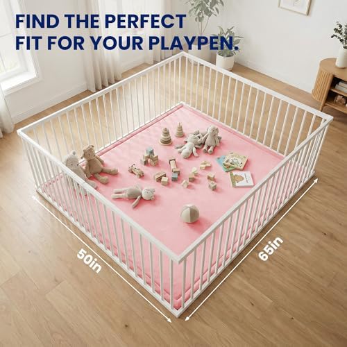 Huloo Sleep Ultra Soft Baby Play Mat for Floor, 1.3" Thick Elasti-Foam 65x50 Play Mat for Playpen,Water-Repellent Coral Velvet for Tummy Time, Non-Slip Backing,Safe for Toddlers & Infants（Pink） - Image 6