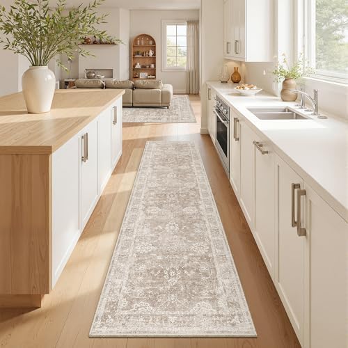 Madane Runner Rug 2x8 for Hallway, Kitchen Non-Slip Runner Rug Brown/Sand by Madane