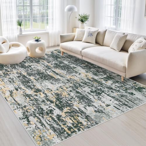 Area Rugs 6x9 Living Room: Washable Rug Modern Abstract Large Rugs Soft Non Slip Neutral Rug Stain Resistant Indoor Carpet for Bedroom Kitchen Dining Room Nursery Home Rugs(Black Grey Gold,6'x9') by MXSANYOORUG