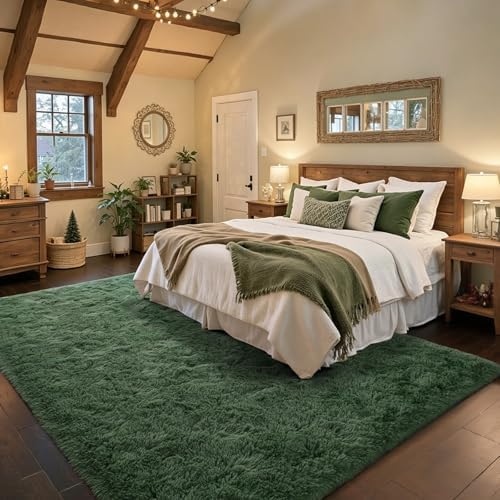 5x7 Green Area Rugs for Living Room Fluffy Shag Rug, Plush Bedroom Grass Carpet for Kids Teens Indoor Classroom Home Decor Aesthetic - Image 3