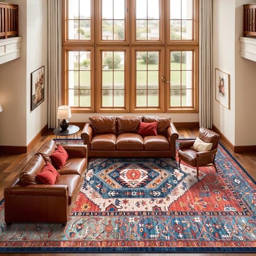SERISSA 8x12 Washable Non Slip Boho Area Rug for Living Room，Rust - Image 3