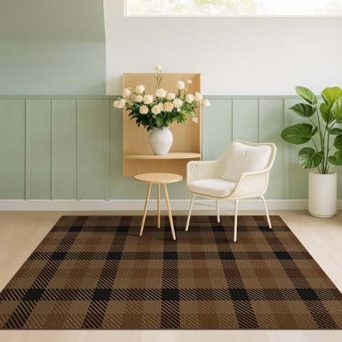 JTJ Easy Jute Checkered Rug 4x6, Brown & Black, Washable Indoor Outdoor Rug - Image 3