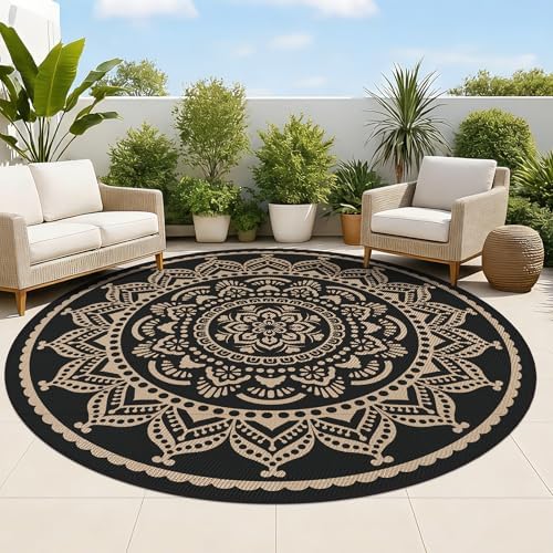 Bsmathom Waterproof Outdoor Rug, 6ft Round, Black by Bsmathom