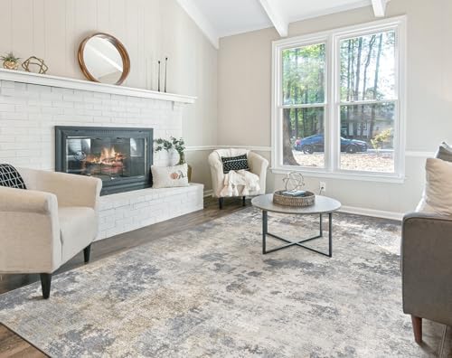 UERMEI 9x12 Area Rug Living Room Rugs - Washable Neutral Modern Abstract Soft Thin Large Rug Indoor Floor No Slip Rug Carpet for Bedroom Under Dining Table Home Office Decor - Blue Grey - Image 5