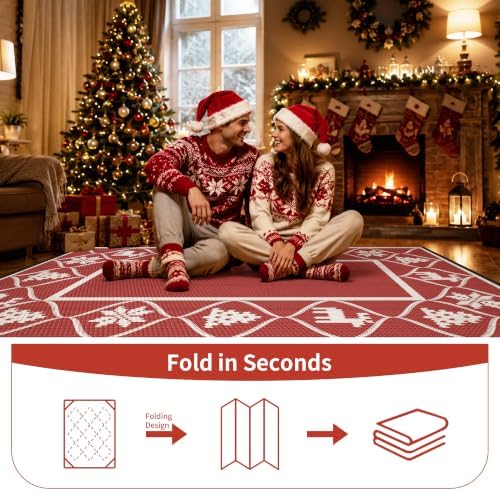 GENIMO Outdoor Rug, Waterproof Plastic Rugs for Patio, 6'x9' Lvory Red - Image 7